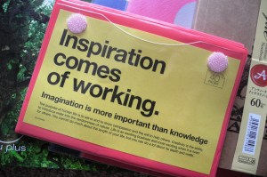 An inspirational little quote on the cover of a small notebook/folder