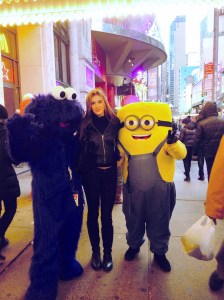 Karis with potential costumed pickpockets in NYC.